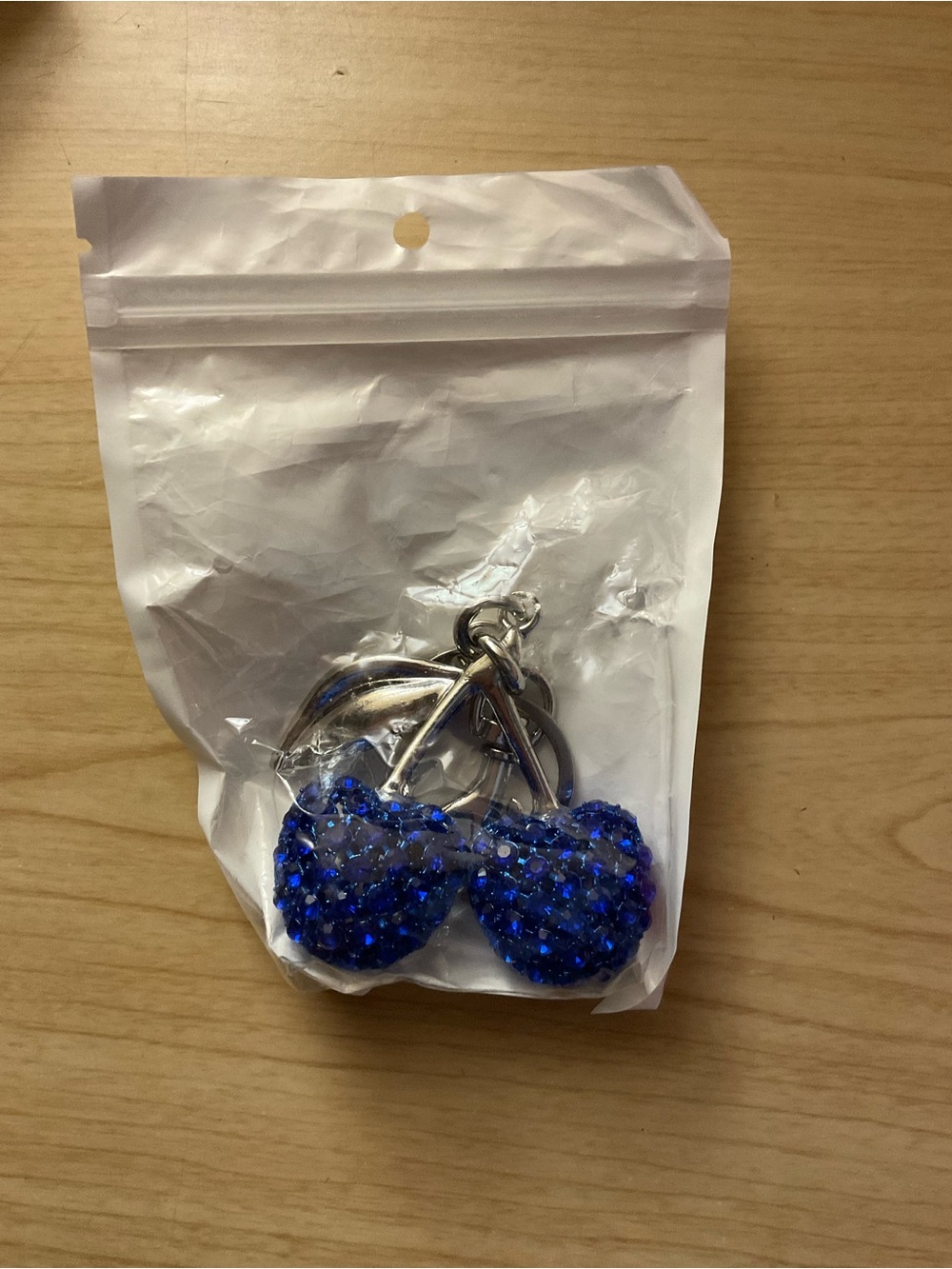 Blue Crystal Cherry Bag Charm Keychain